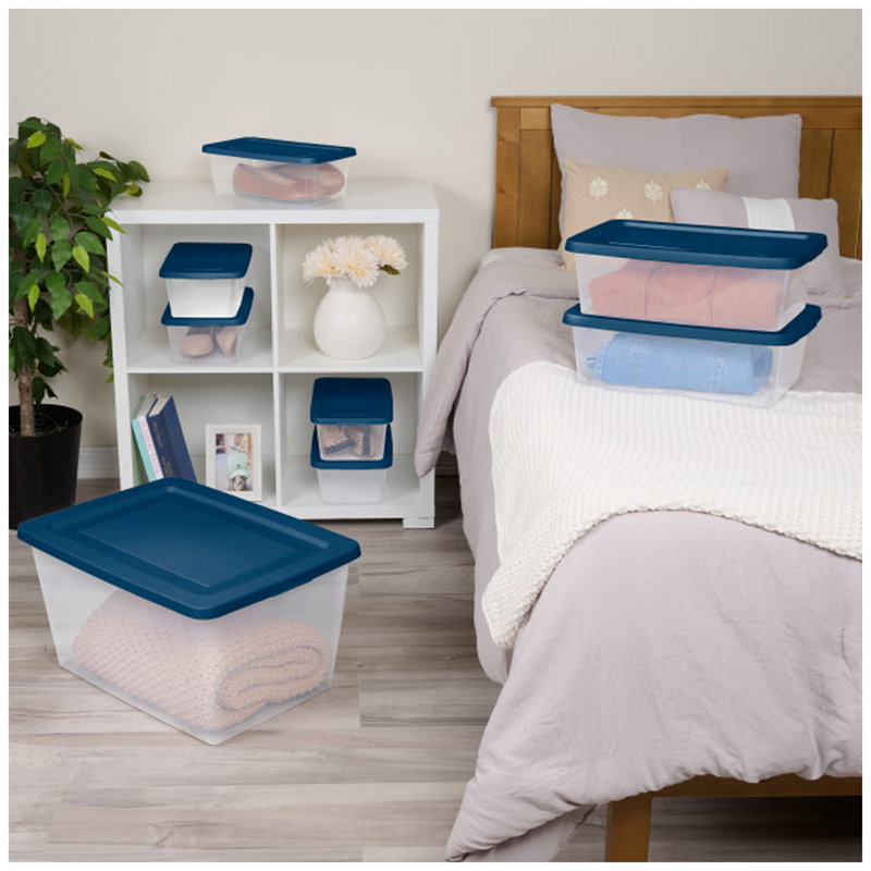 Sterilite 58 Qt Storage Boxes, Clear Plastic Containers with Lid, Set of 8, Blue, Blue