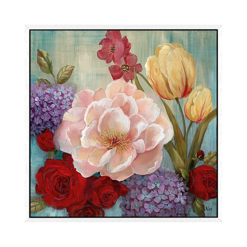 June's Celebration II by Nan - Painting on Canvas, White Framed, 45.72 cm H x 45.72 cm W