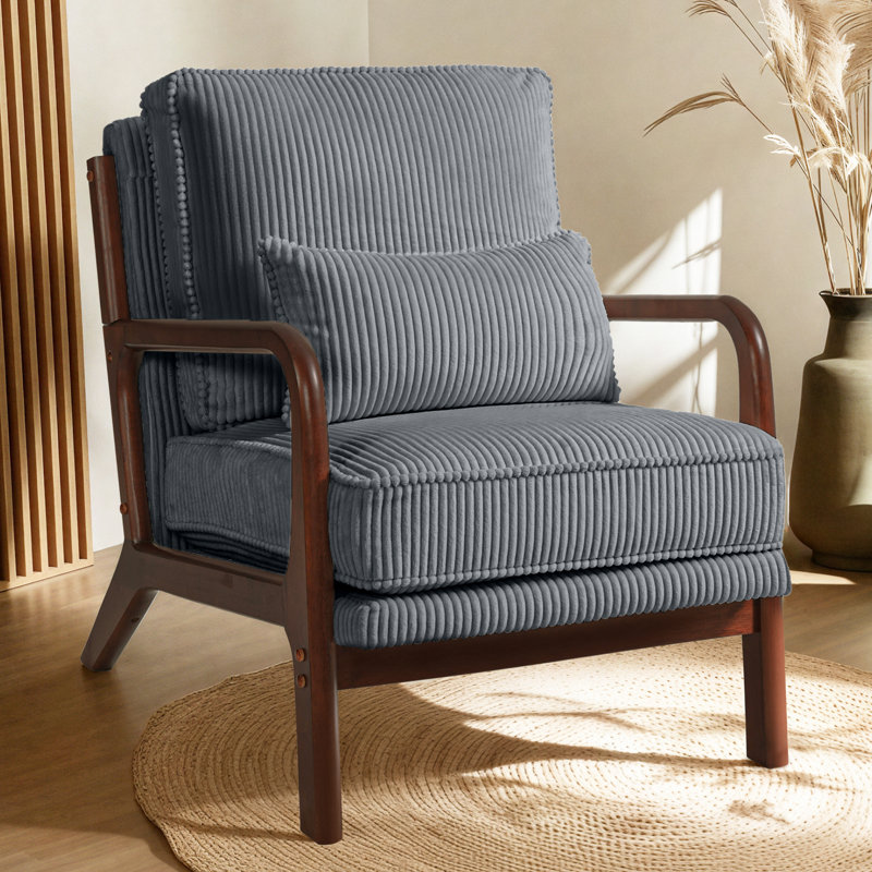 Chaise d'appoint en velours côtelé Mid-Century, Gris