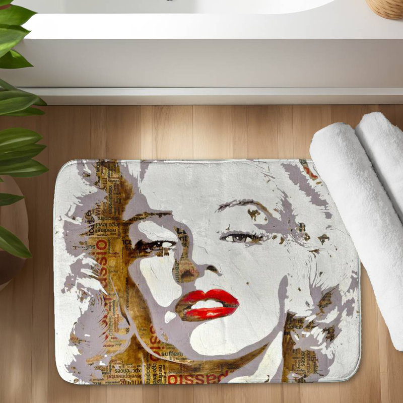 Marilyn monroe with typography Bath Mat with Non-Slip Backing - Quick Dry Memory Foam Bathroom Rug - Absorbent - Modern Plush Spa-Style - Machine Washable