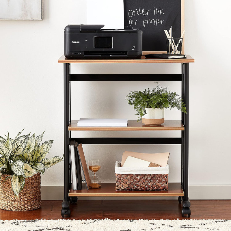 Adjustable Printer Stand With Swivel Wheels, Two Adjustable Shelves, And Integrated Cable Management For Office Organization