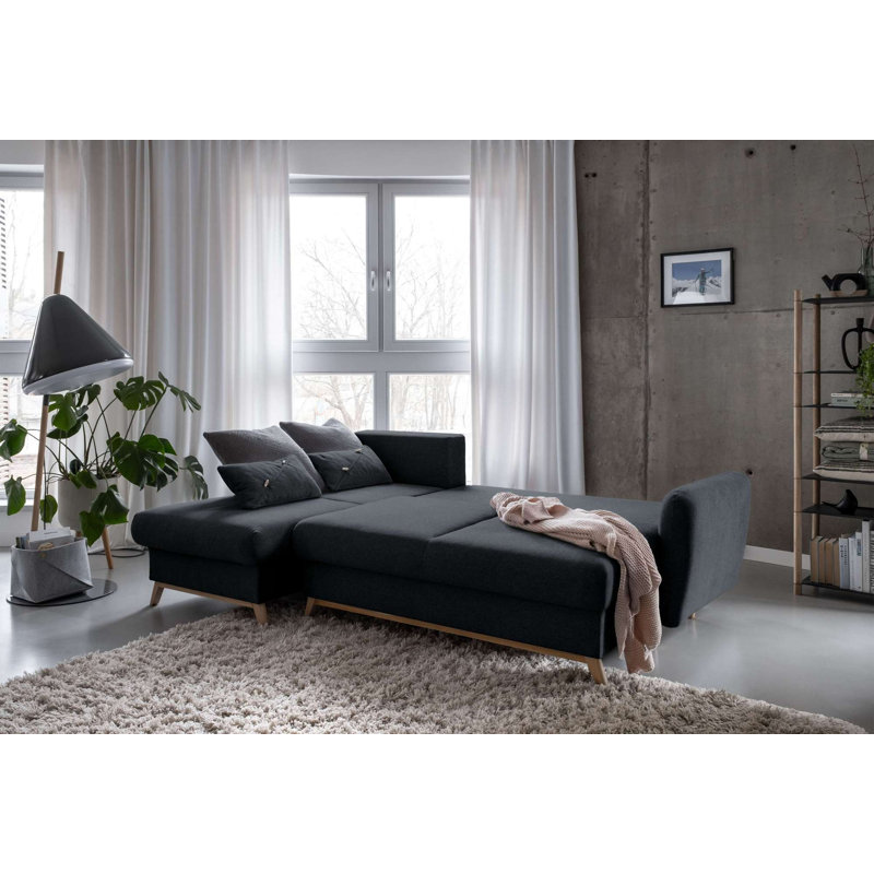 Scandic Lagom Corner Sofa Bed, Left Hand Facing, Dark Grey