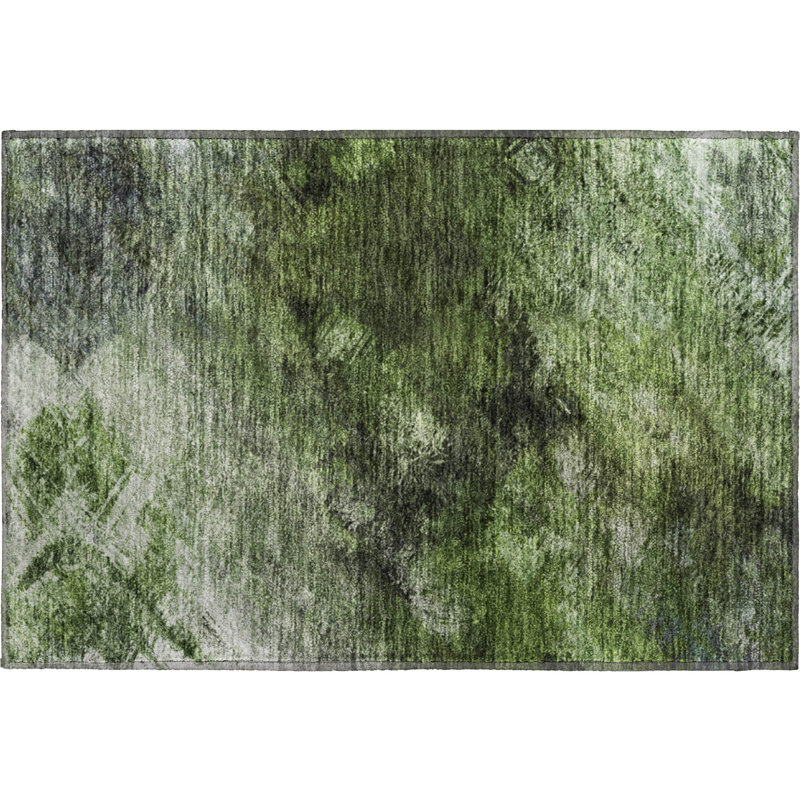 Premium Machine Washable Cerrito AMF590 Green Rug, Rectangle 1'8" x 2'6"