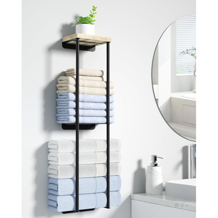Wall Mounted Towel Rack Bathroom Rolled Towel Shelf Towel Storage Organizer  Tray