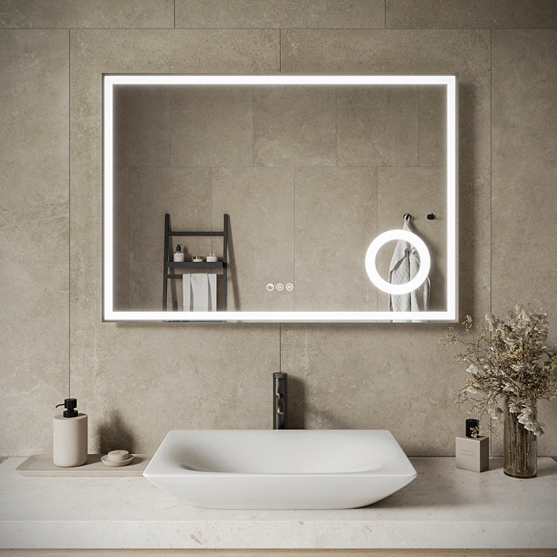Miroir de salle de bain rectangulaire à DEL sans cadre avec désembueur, à intensité variable et à variation de température de couleur l 40 po x H 28 po Streamline