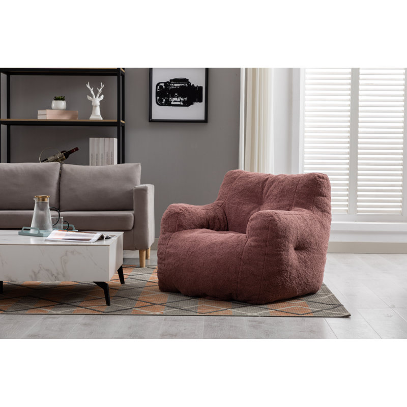 Aeri Compression Medium Adult Soft Teddy Fabric Bean Bag Chair With Foam Filled, Red Teddy
