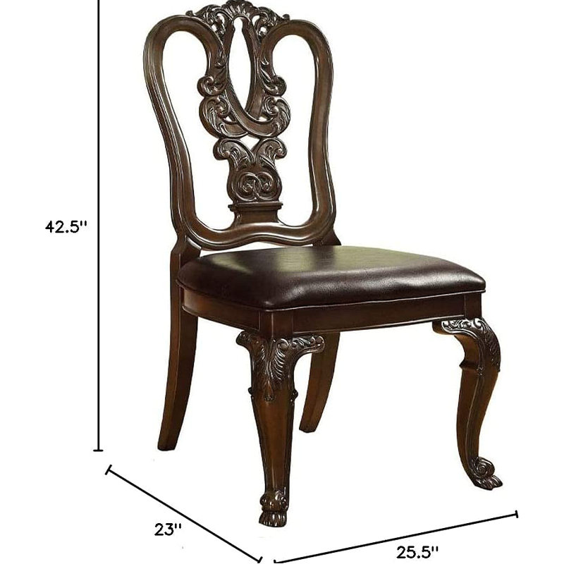 Ensemble de 2 chaises d'appoint traditionnelles en bois massif avec dossier en similicuir rembourré
