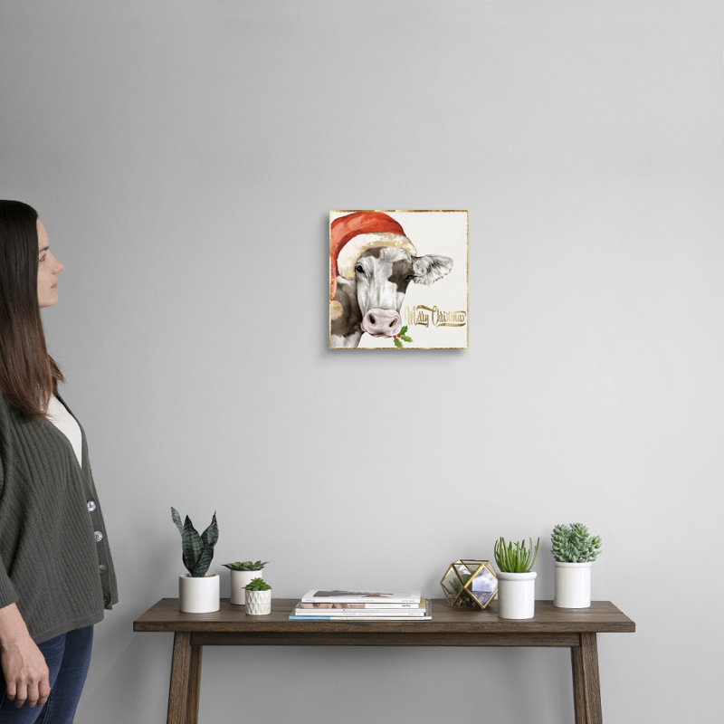 Vache de Noël - reproduction d'art sur toile, H 12 po x l 12 po x P 1,25 po, Toile tendue