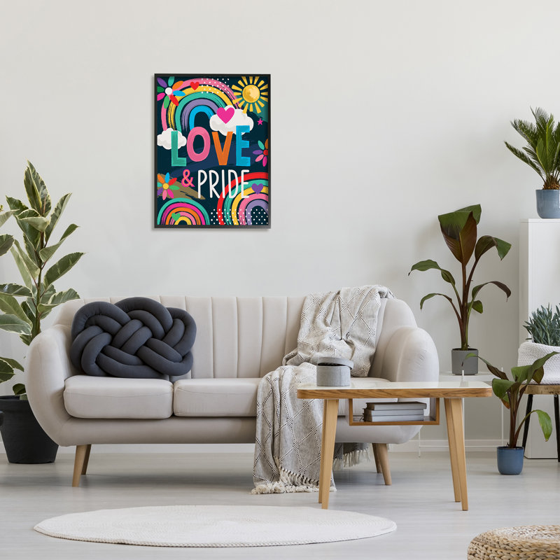 «Love & Pride LGBTQ Floral Rainbows» encadré sur bois par Lisa Perry White bouton, impression, H 30 po x l 24 po