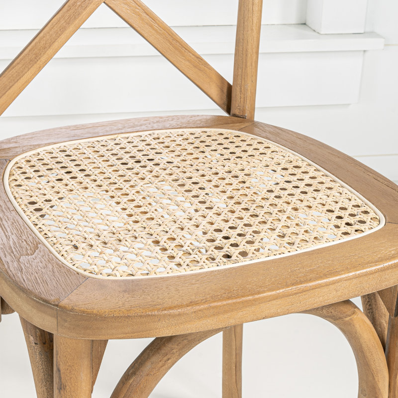 Cassis Farmhouse Natural Solid Teak Wood Cross-Back Dining Chairs, with Woven Rattan Seat for Kitchen and Dining Room, null