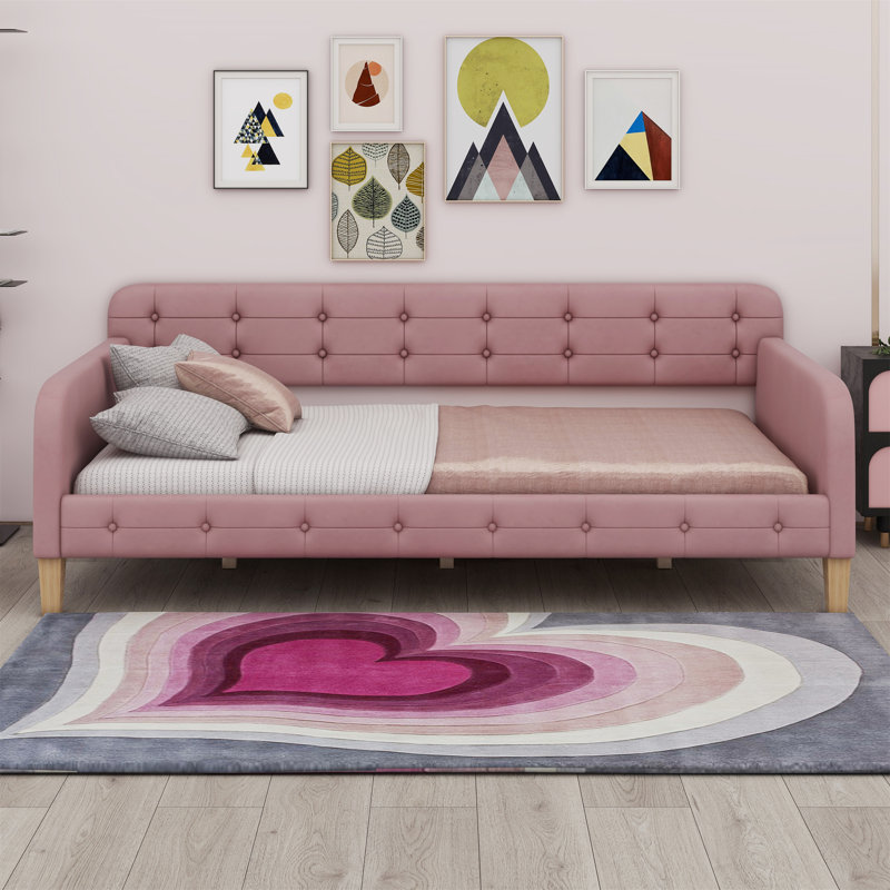 Upholstered Daybed With Support Legs, Rose