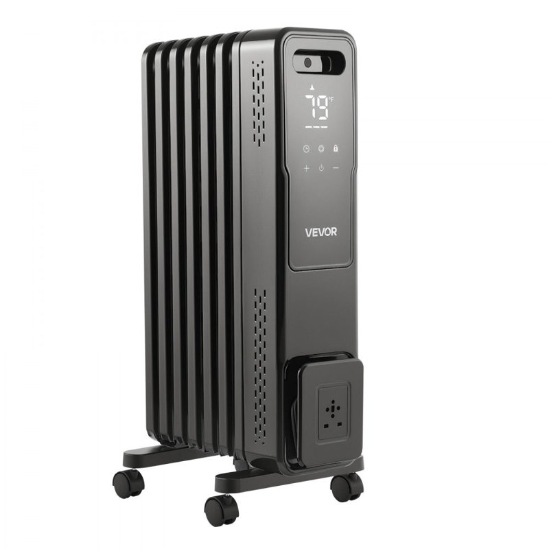Electric Oil Filled Radiator, 1500W Radiant Space Heater with Dual U-shaped Heating Tubes, Over-Heat Protections,3 Heat Settings,24h Timer, Flexible Casters, Remote Control for Indoor,Black