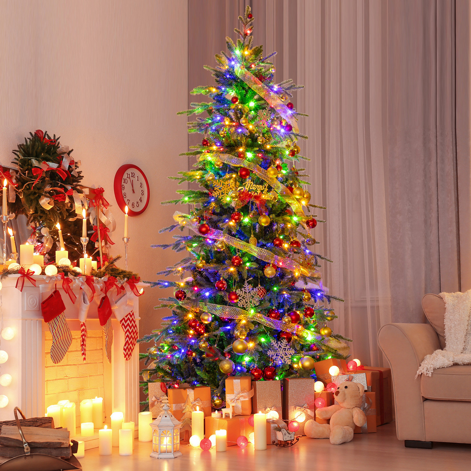 Courter Pre-Lit Pine Christmas Tree, 7.5'