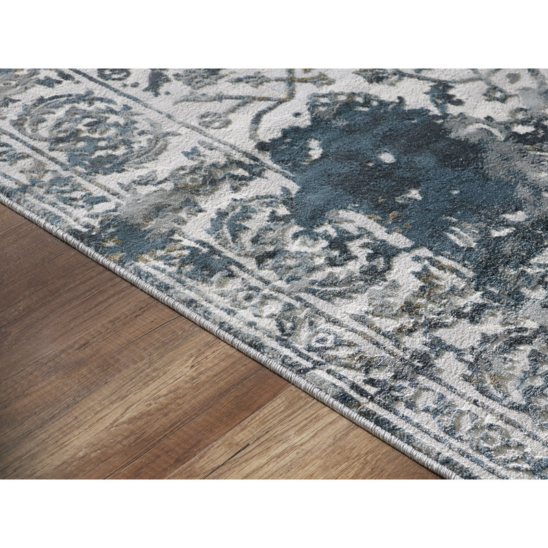 Tapis décoratif gris/bleu abstrait Mariann, Rectangle 5 pi 3 po x 7 pi 6 po