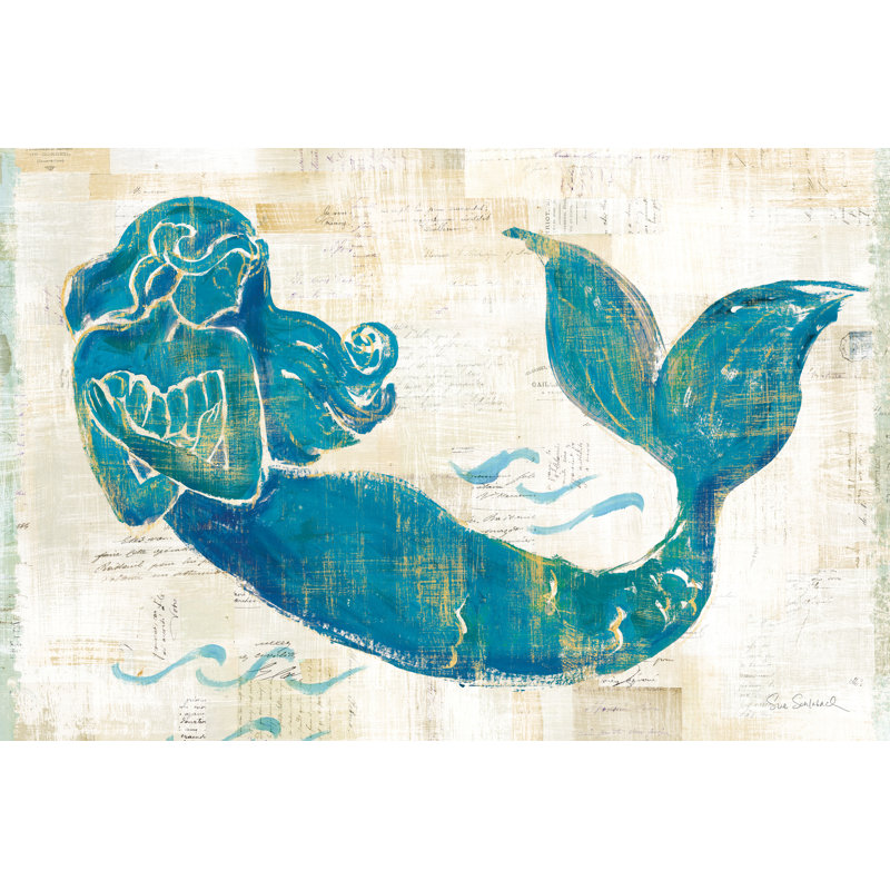 «On the Waves II» par Sue Schlabach - impression d'art graphique, H 12 po x l 18 po, Non, Cadre flottant doré