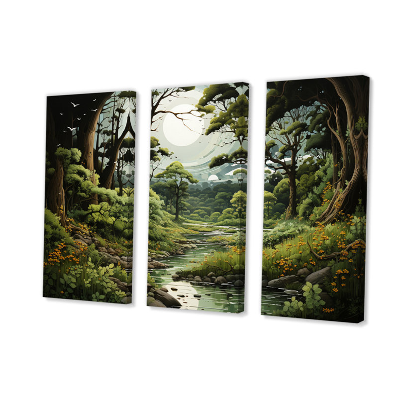 «Forest Whispering Woods Pastoral I», reproduction sur toile 3 pièces, H 40 po x l 60 po