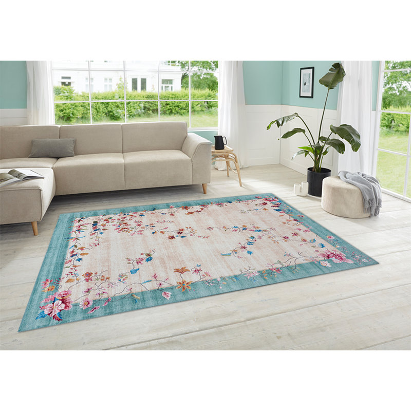 Machine Woven Beige/Teal Rug, Rectangle 200 x 290m