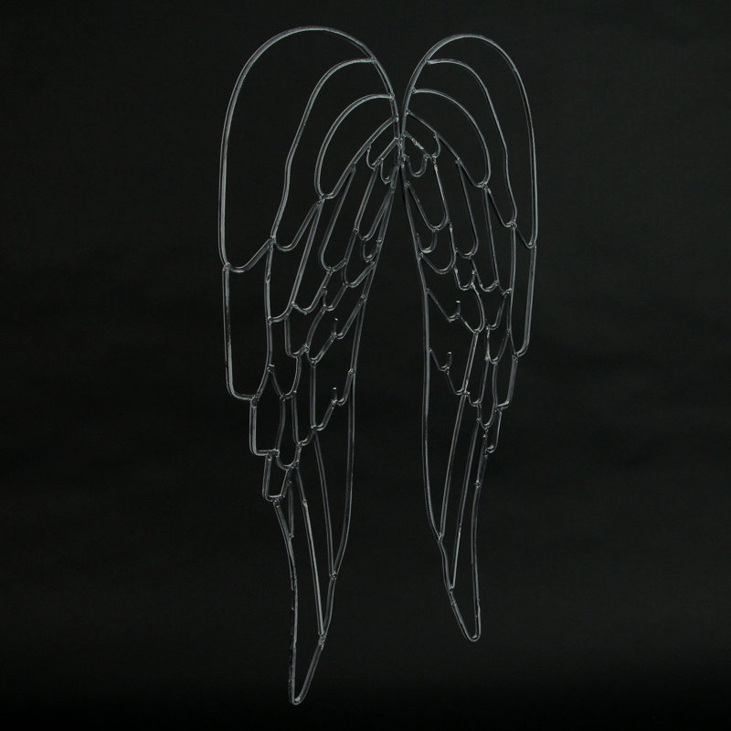 Traditional Black Metal Wire Angel Wings Wall Sculpture with Openwork Design — 25 in. High X 16.25 in. Long X 0.25 in. Wide