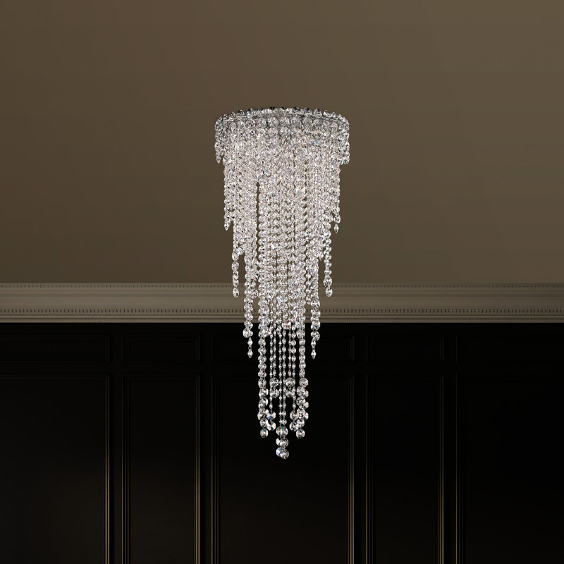 Chantant 4 Light 14in x 35.5in Flush Mount in Polished Stainless Steel with Clear Radiance Crystals, 35.5" H x 14" W x 14" D
