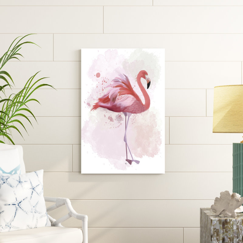 «Fluffy Flamingo 2», peinture sur toile, H 36 po x l 24 po