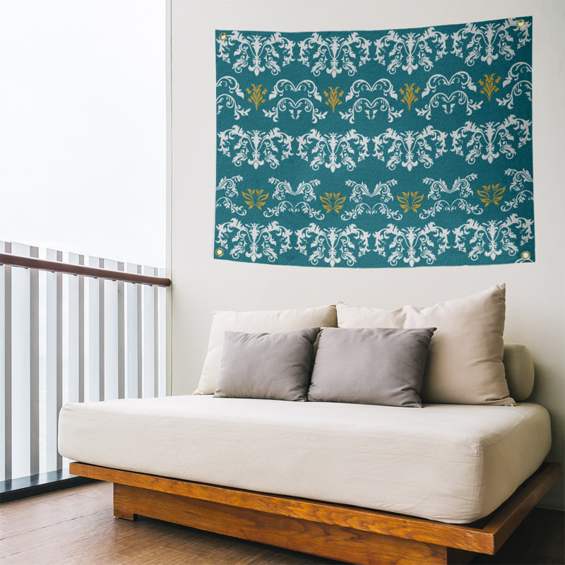 Tapisserie baroque en polyester Jacksonville, Vert / blanc / jaune, H 50 po x l 59 po