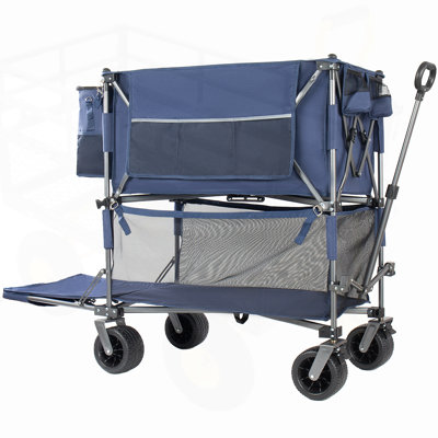 Chariot robuste à double couche avec freins, capacité de 560 lb, roues tout-terrain pour une utilisation extérieure polyvalente