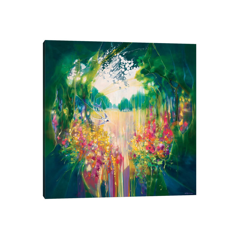 Creation, A Secret Garden With Swallow And Flowers by Gill Bustamante - Wrapped Canvas Painting, 45.72 cm H x 45.72 cm W