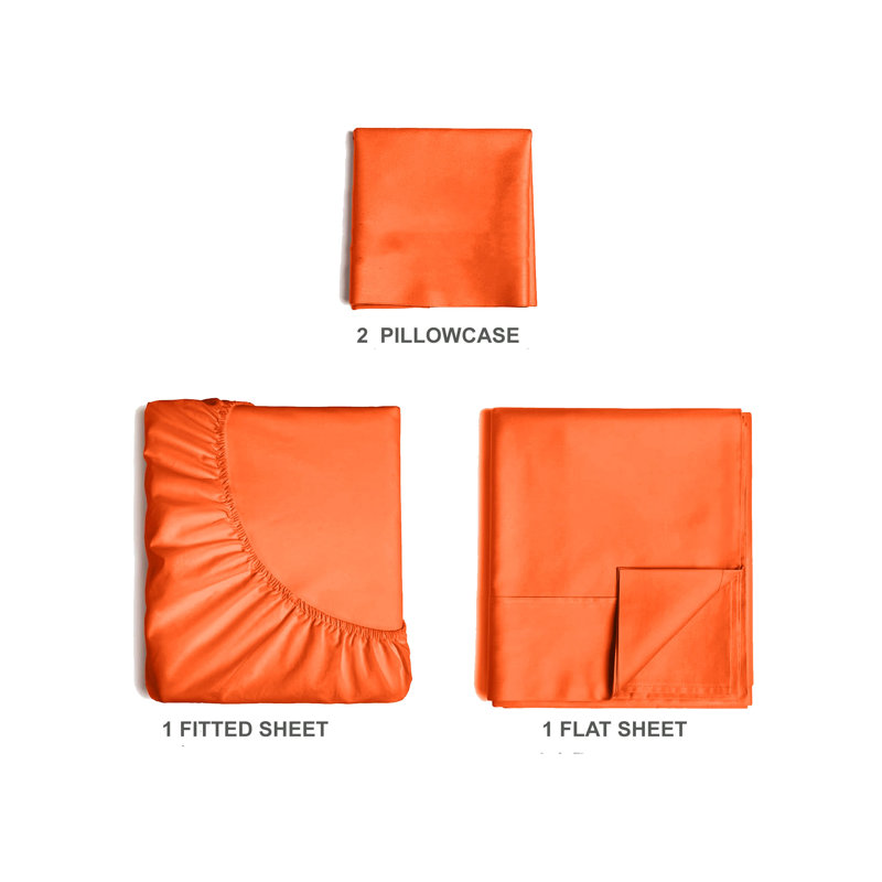  Ensemble de draps en rayonne de bambou 4 pièces Premium Luxury, Orange d’automne