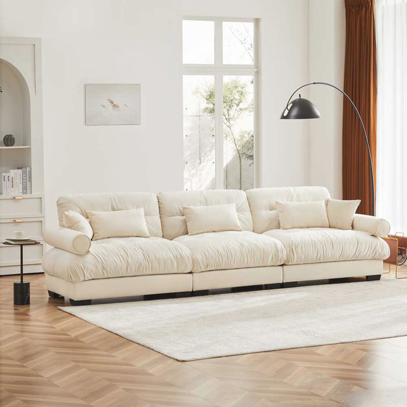 " Velvet Sofa, 35" H x 130" W x 37" D Duplicate, Beige