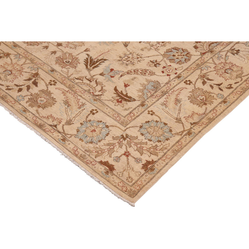 Tapis beige rectangulaire en laine noué à la main 9 pi 9 po x 13 pi 8 po Baccio