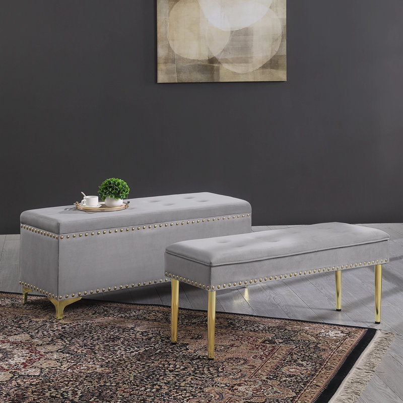 Banc de rangement rembourré Kassa, Velvet Grey