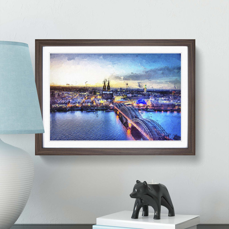 Hohenzollern Bridge in Cologne Germany - Picture Frame Painting Print, Walnut Framed, 48cm H x 65cm W x 2cm D
