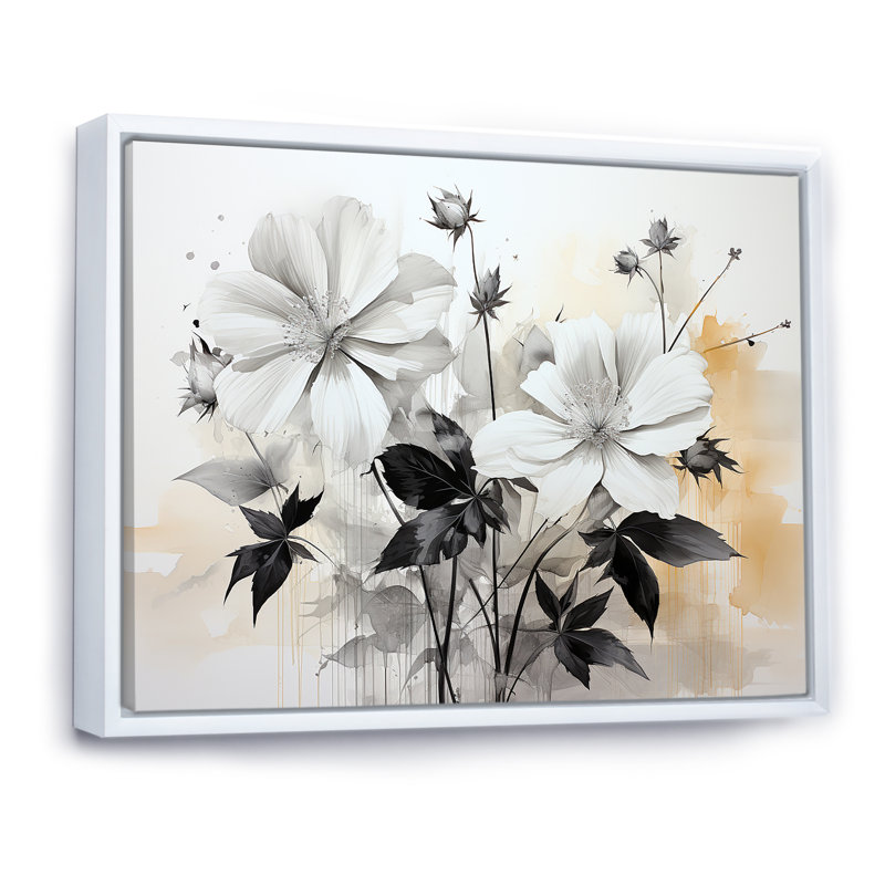 Hibiscus gris intemporel minimalisme I, Cadre flottant blanc, H 24 po x l 32 po x P 1 po