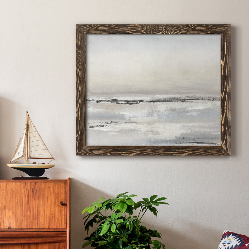Distant brouillard - Peinture sur toile encadrée, Noyer, H 20 po x l 17 po x P 1,5 po
