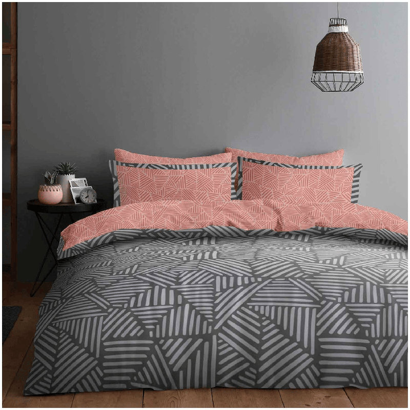 Duvet Cover Set with Pillowcases, King Duvet Cover Set + 3 Additional Pieces, Orange Geometric Shapes