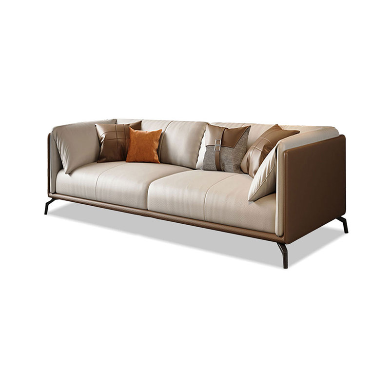 Canapé modulaire kaki en cuir véritable, Brun / kaki, 2, H 28,35 po x l 74,8 po x P 37,01 po