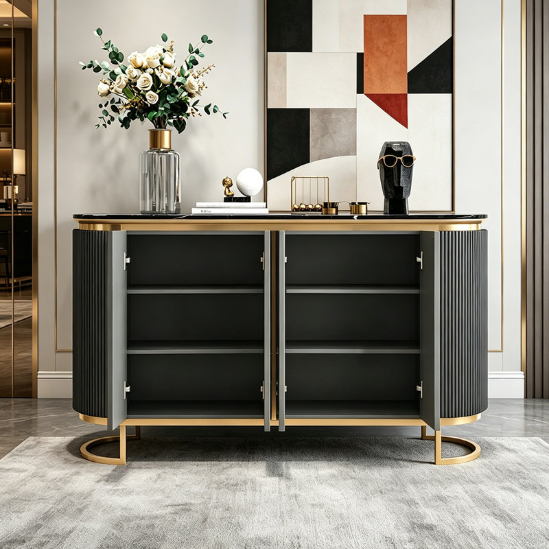 Buffet grande capacité moderne de style elliptique, Gris / Noir