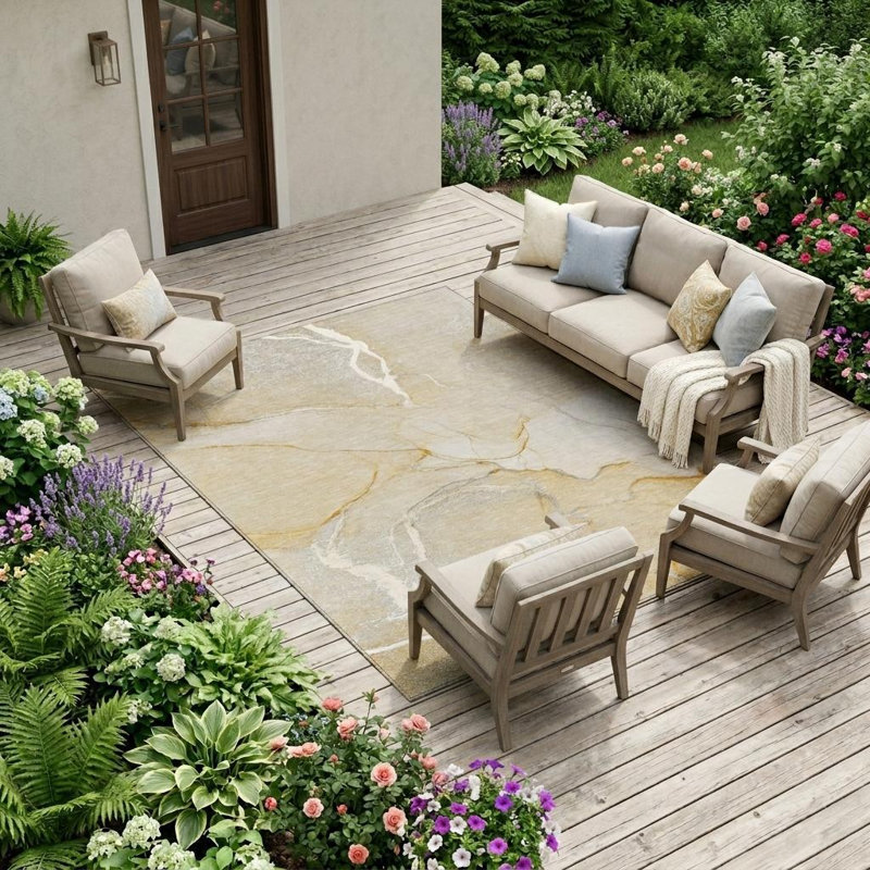 Tapis extérieur lavable antidérapant 9 pi x 12 pi beige