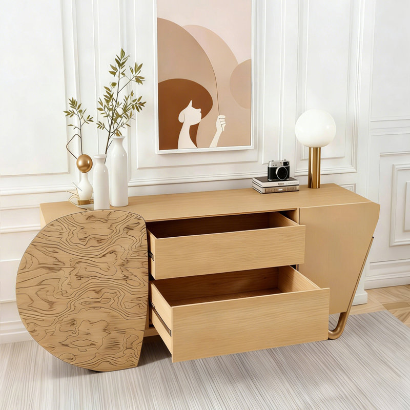 Console moderne minimaliste moderne, H 31,5 po x l 59,06 po x P 15,75 po, Kaki