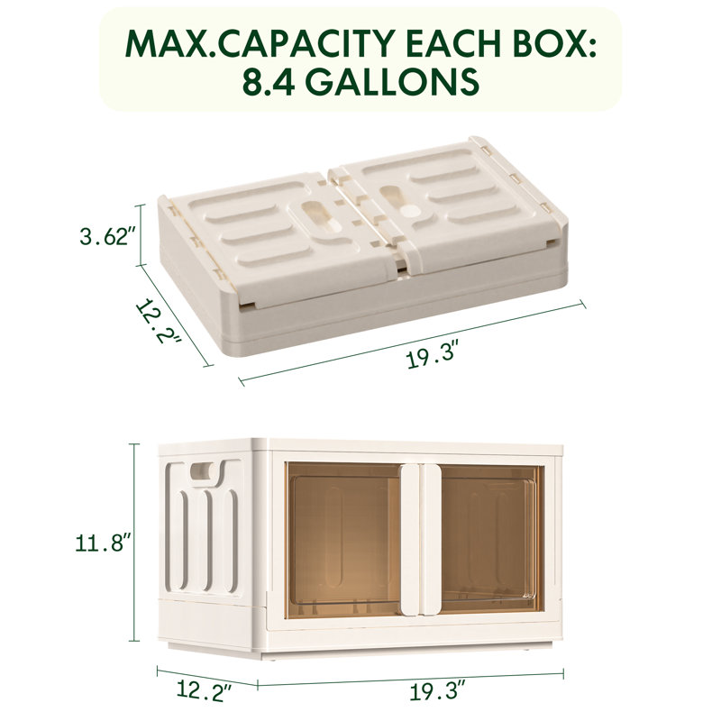 8.4Gal Foldable Plastic Storage Bins with Lid, Milky White