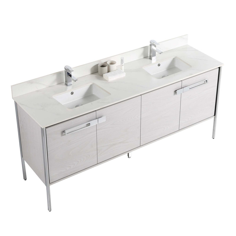Meuble-lavabo double 72 po, Chrome poli, Chêne gris doux