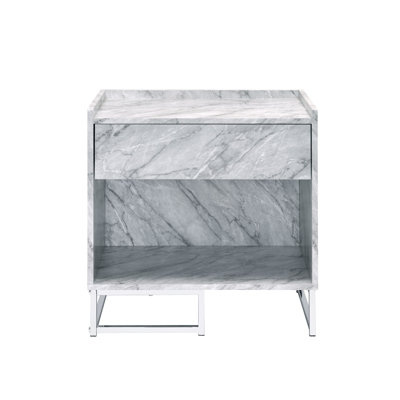 Azrael White Printed Faux Marble & Chrome Finish Accent Table