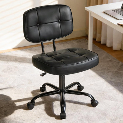 Chaise de bureau sans accoudoirs, petite chaise de bureau réglable en cuir de polyuréthane, chaise de travail ergonomique avec roulettes pivotantes à 360 °