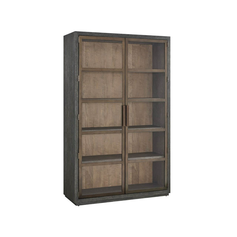 Mist Display Cabinet 50" Wide Tall Elegant Mist Oak Finish Smoked Gold Metal Doors, Brown