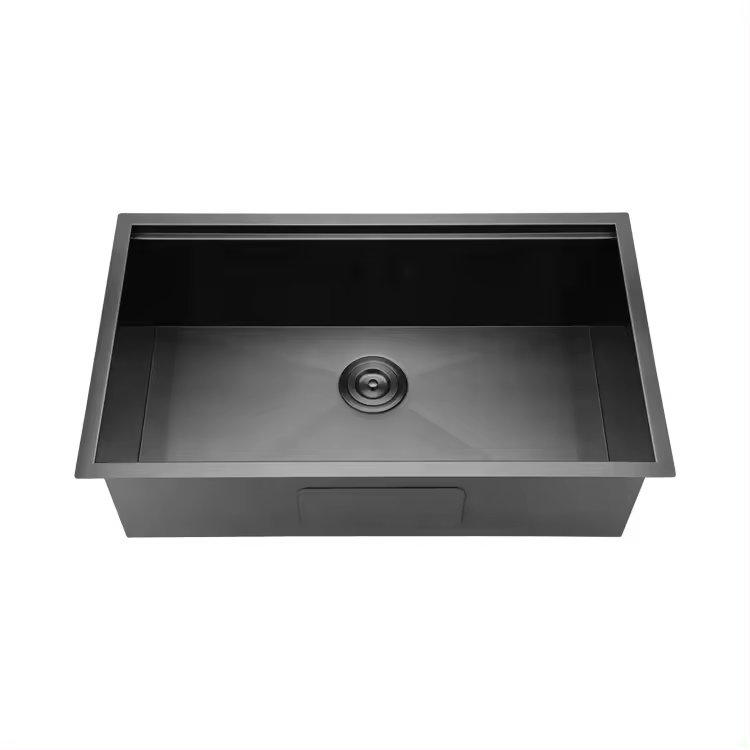 Évier de cuisine encastré à simple cuve encastrable 32 po avec accessoires 32 po, Noir