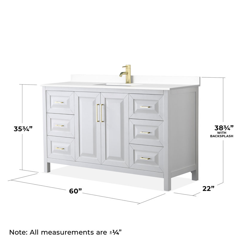 Daria 60'' Single Bathroom Vanity with Marble Top, White, White Cultured Marble, Brushed Gold