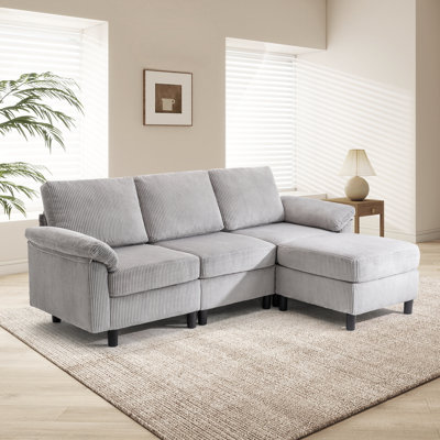 Canapé modulaire, canapé 3 places en L avec repose-pieds mobile, canapé modulaire de rangement moderne pour le salon, gris clair