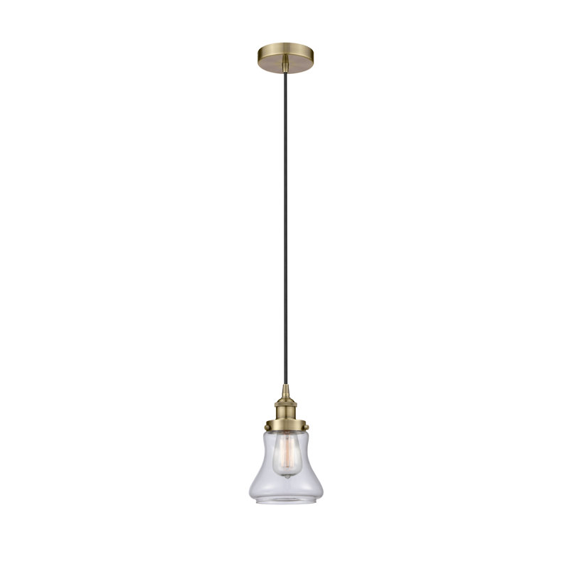 Luminaire suspendu en forme de cloche à 1 lumière Cahuilla, Laiton antique, Transparent