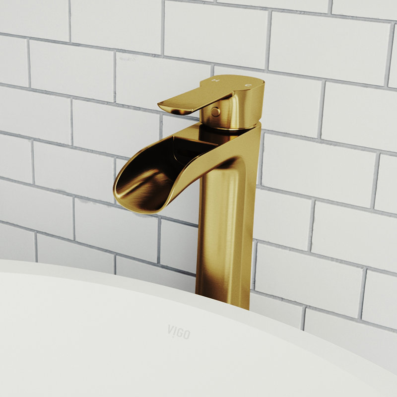 Robinet de lavabo de salle de bain monotrou à poignée simple Niko, Sans bonde escamotable, Or mat