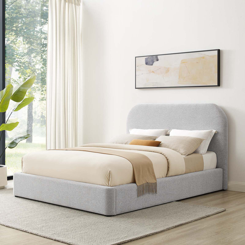 Belle Platform Upholstered Bed, Heathered Weave Light Gray, King